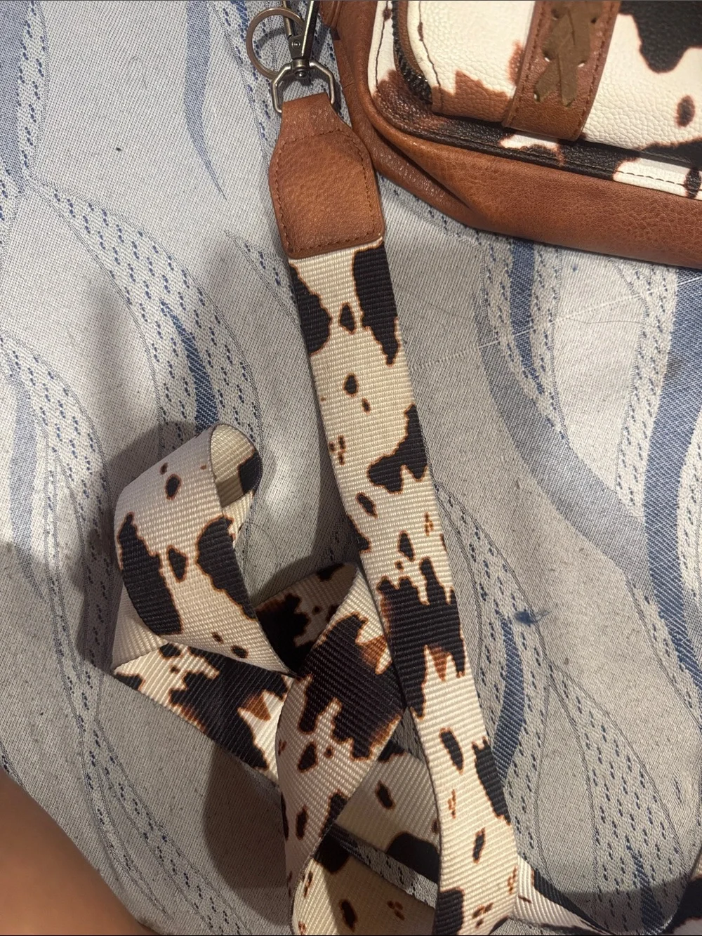 Wrangler Brown and White Cowhide-Print Messenger Bag
